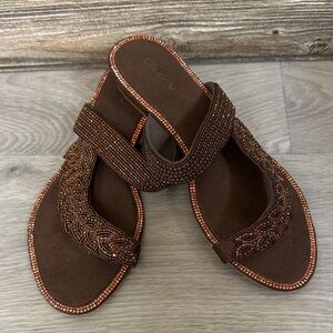 Chic Brown Beaded Sandals